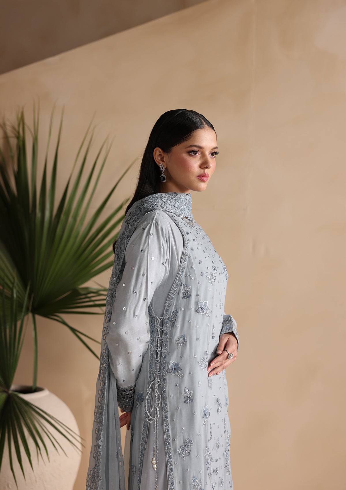 Embroidered Chiffon Long Kurta Suit Online in KSA Riyadh Saudi Arabia Oman Bahrain Qatar
