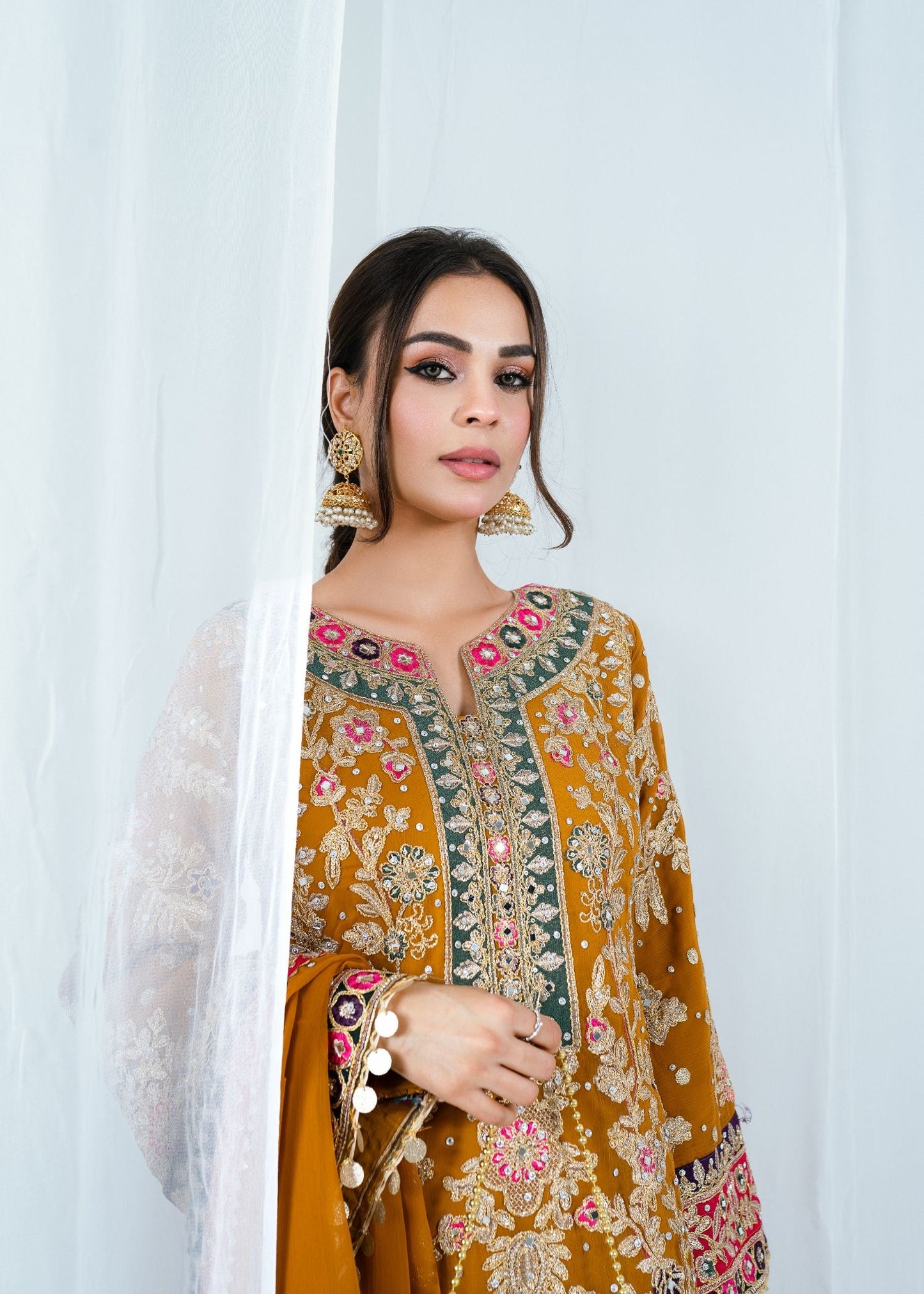 Embroidered Chiffon Long Kurta with Dupatta Online in Dubai UAE Abudhabi Ajman Sharjah