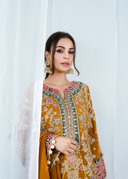Embroidered Chiffon Long Kurta with Dupatta Online in Dubai UAE Abudhabi Ajman Sharjah