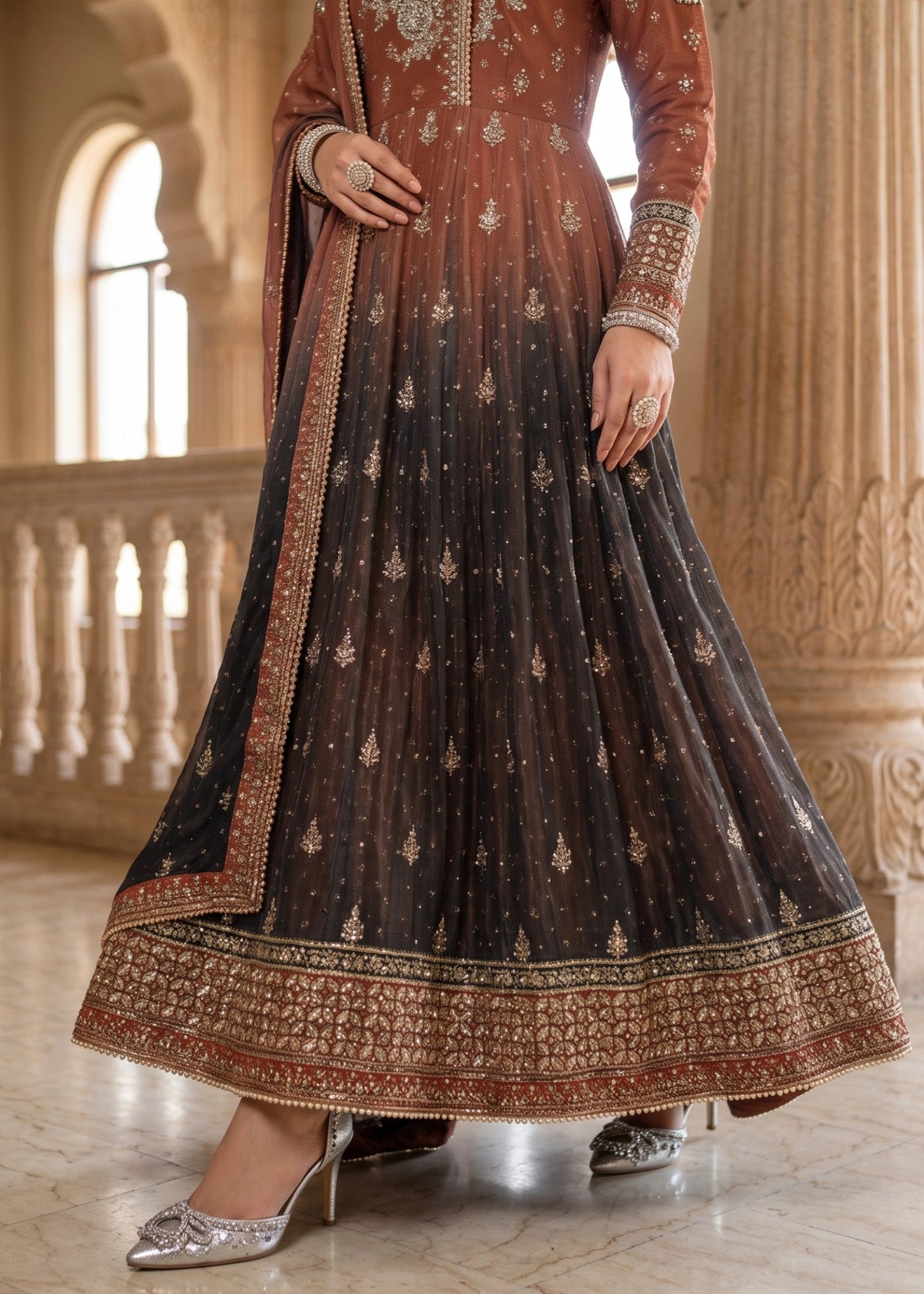 Embroidered Chiffon Maxi Dress for Party Online in Dubai UAE Abudhabi Ajman Sharjah