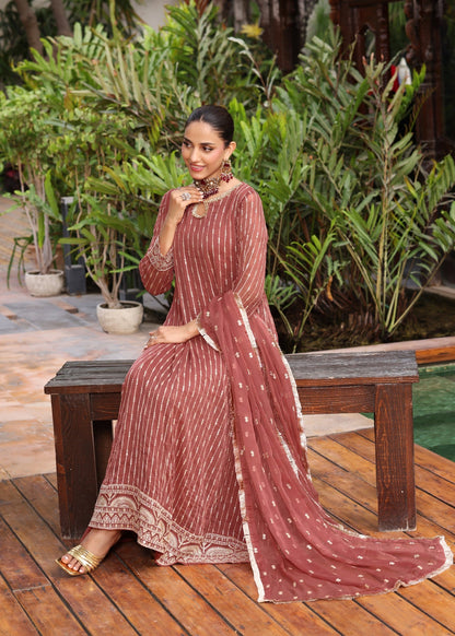 Embroidered Chiffon Melon Pink Party Wear Suit Online in KSA Riyadh Saudi Arabia Oman Bahrain Qatar