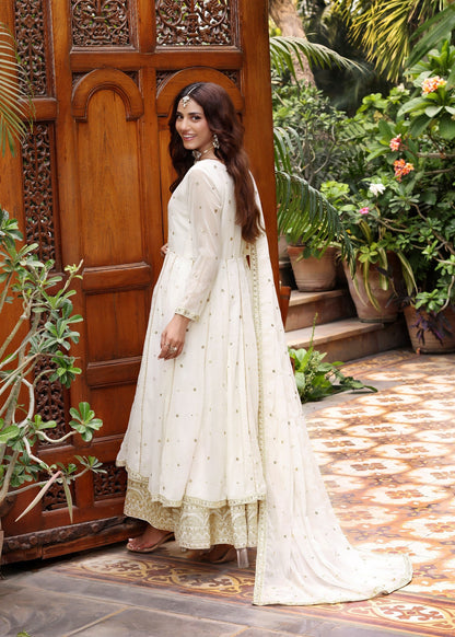 Embroidered Chiffon Off-White Pishwas with Straight Trouser Online in UK USA Canada