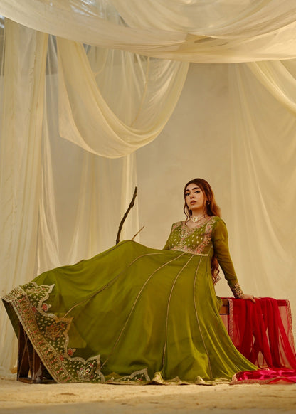 Embroidered Chiffon Olive Green Pakistani Suit Online in Sri Lanka India Australia