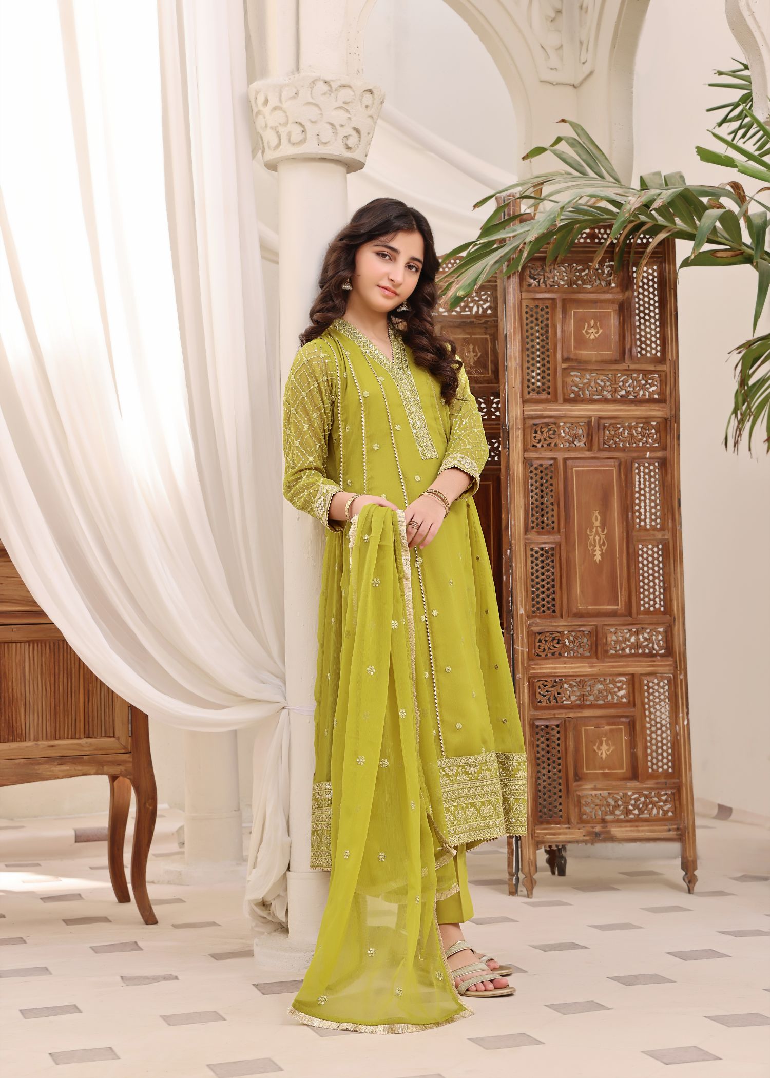 Embroidered Chiffon Olive Green Salwar Kameez Online in UK USA Canada