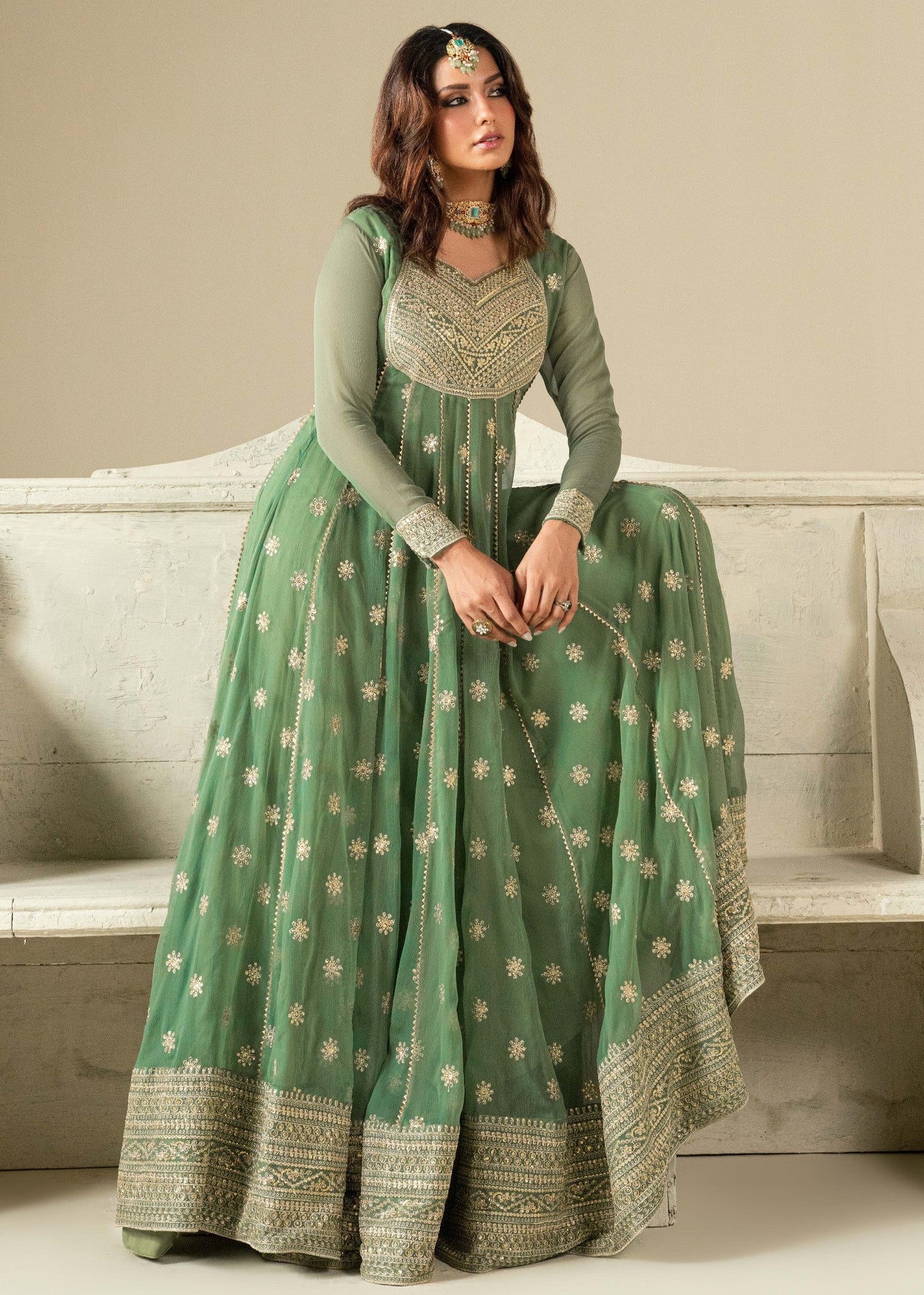 Embroidered Chiffon Partywear Suit for Women Online in Dubai UAE Abudhabi Ajman Sharjah