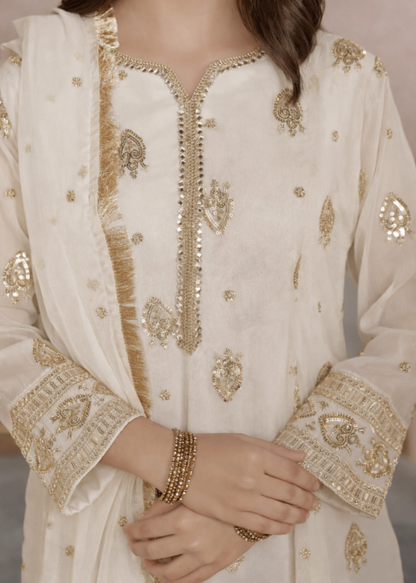 Embroidered Chiffon Pishwas and Crepe Trouser Set Online in Sri Lanka India Australia