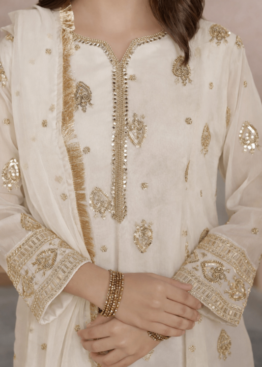 Embroidered Chiffon Pishwas and Crepe Trouser Set Online in Sri Lanka India Australia