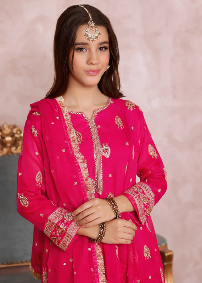 Embroidered Chiffon Pishwas with Dupatta Online in Dubai UAE Abudhabi Ajman Sharjah