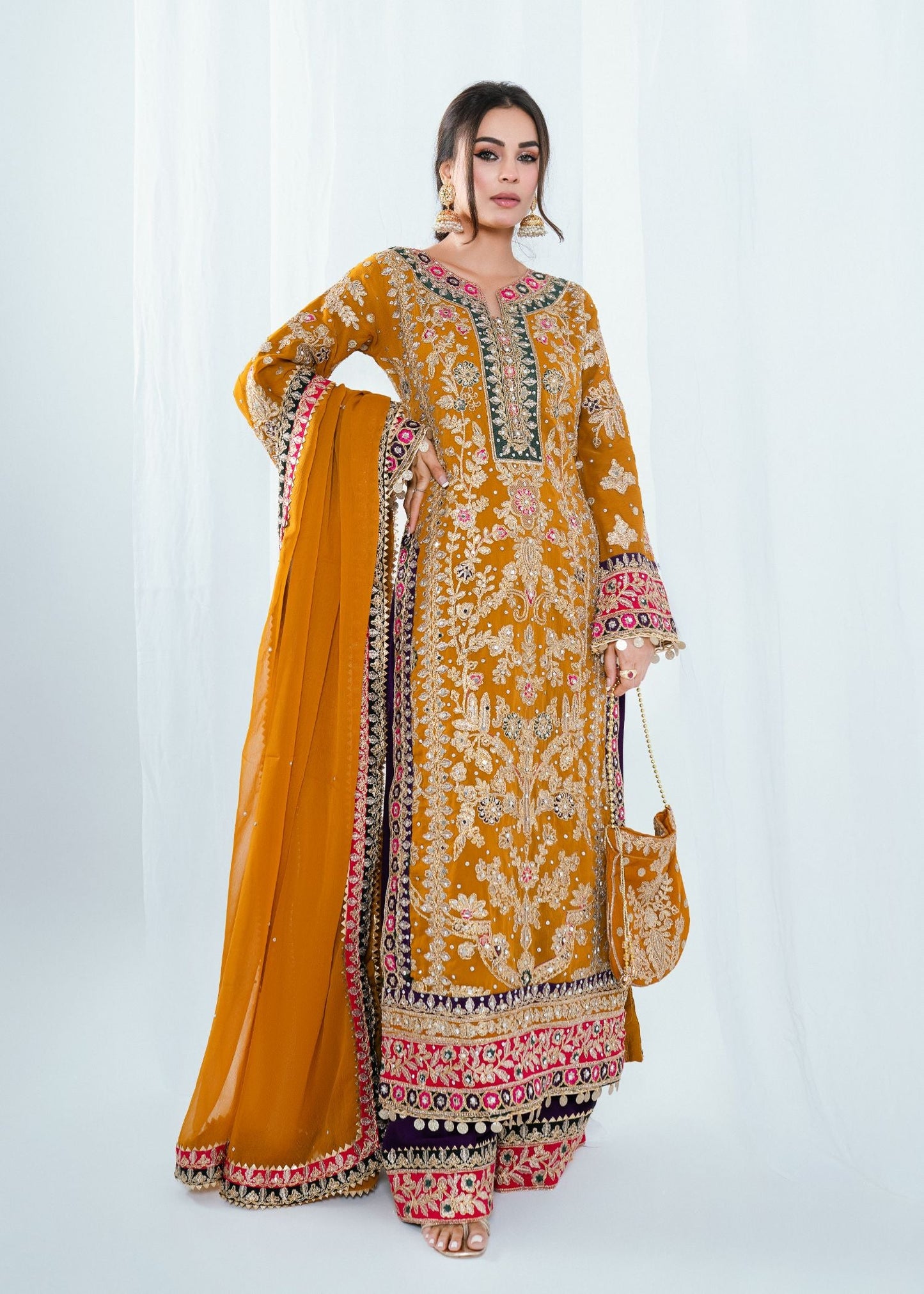 Embroidered Chiffon Straight Trouser Suit Online in Dubai UAE Abudhabi Ajman Sharjah