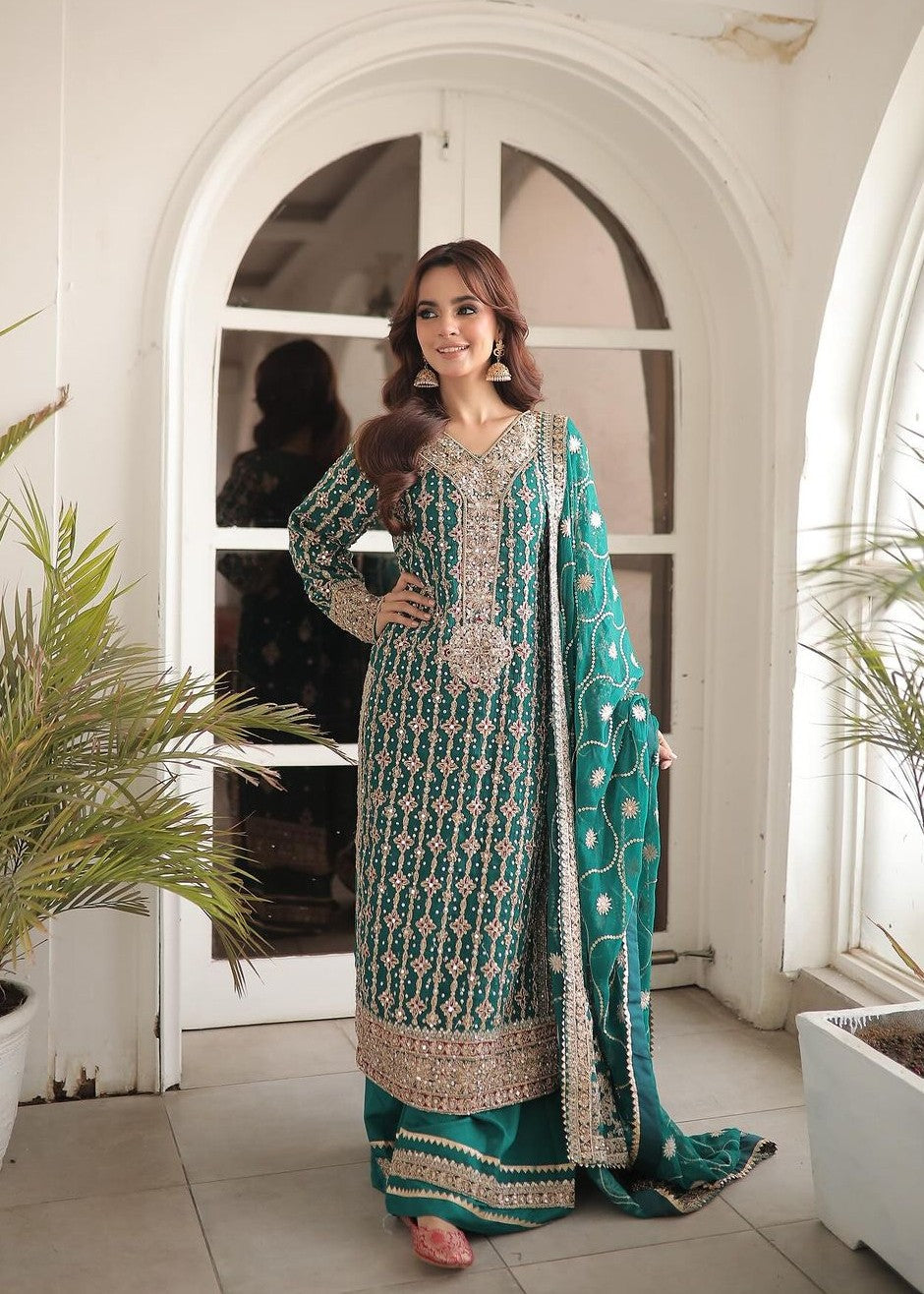 Embroidered Chiffon Three Piece Suit Online in Sri Lanka India Australia