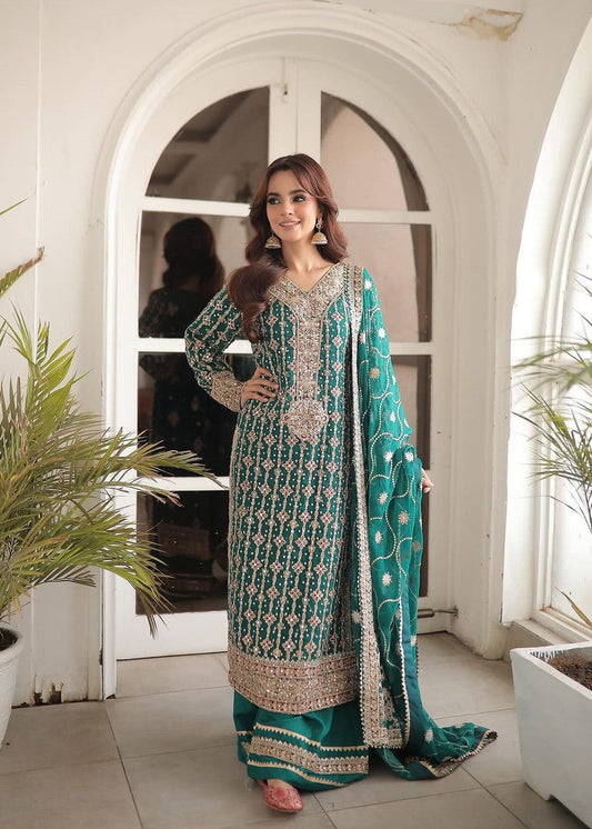 Embroidered Chiffon Three Piece Suit Online in Sri Lanka India Australia