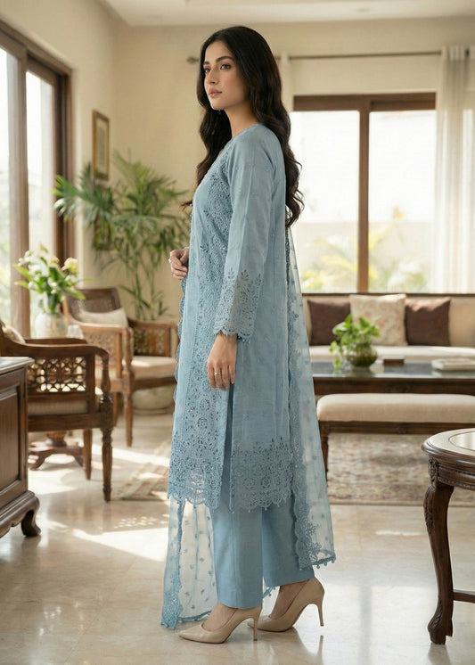 Embroidered Chikankari Cotton Lawn Trouser Suit Online in Dubai DXB UAE Abudhabi Meena Bazaar