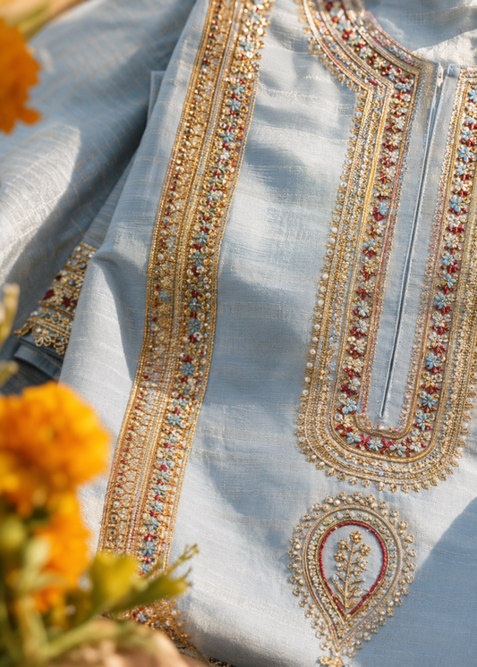 Embroidered Cloud Blue Cotton Salwar Kameez for Girls Online in UK USA Canada