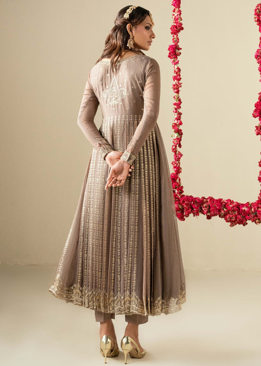 Embroidered Coffee Chiffon Pakistani Designer Suit Online in KSA Riyadh Saudi Arabia Oman Bahrain Qatar