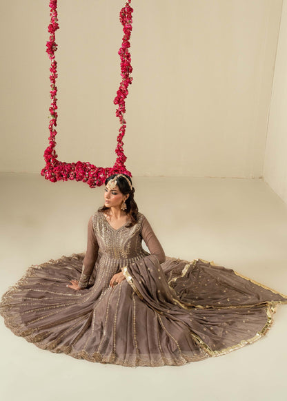 Embroidered Coffee Chiffon Pishwas Salwar Kameez Online in Dubai UAE Abudhabi Ajman Sharjah