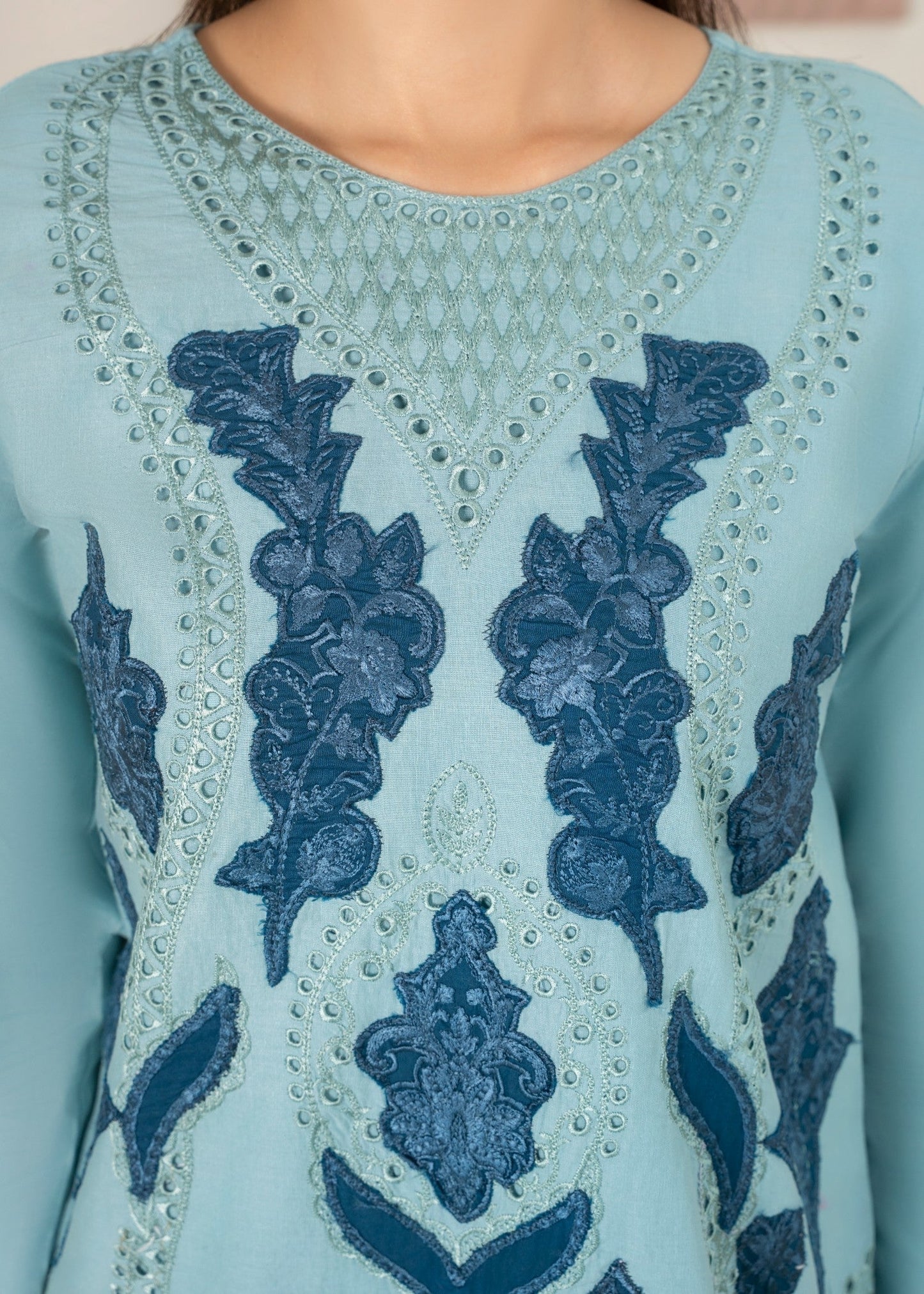 Embroidered Cotton Daily Wear Suit Powder Blue Online in Dubai UAE Abudhabi Ajman Sharjah