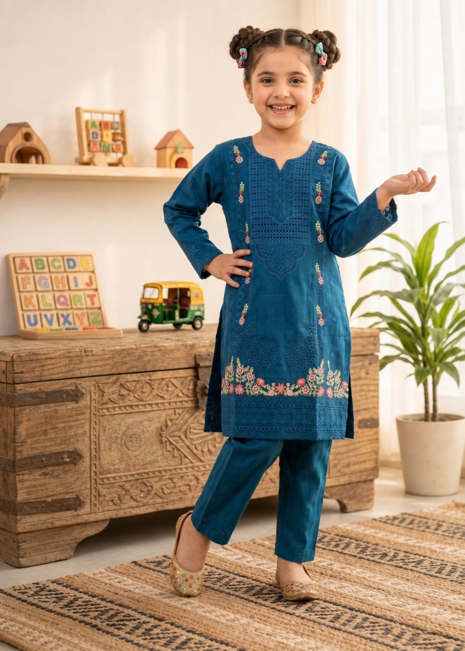 Embroidered Cotton Kurta Pajama Set for Girls Online in Sri Lanka India Australia