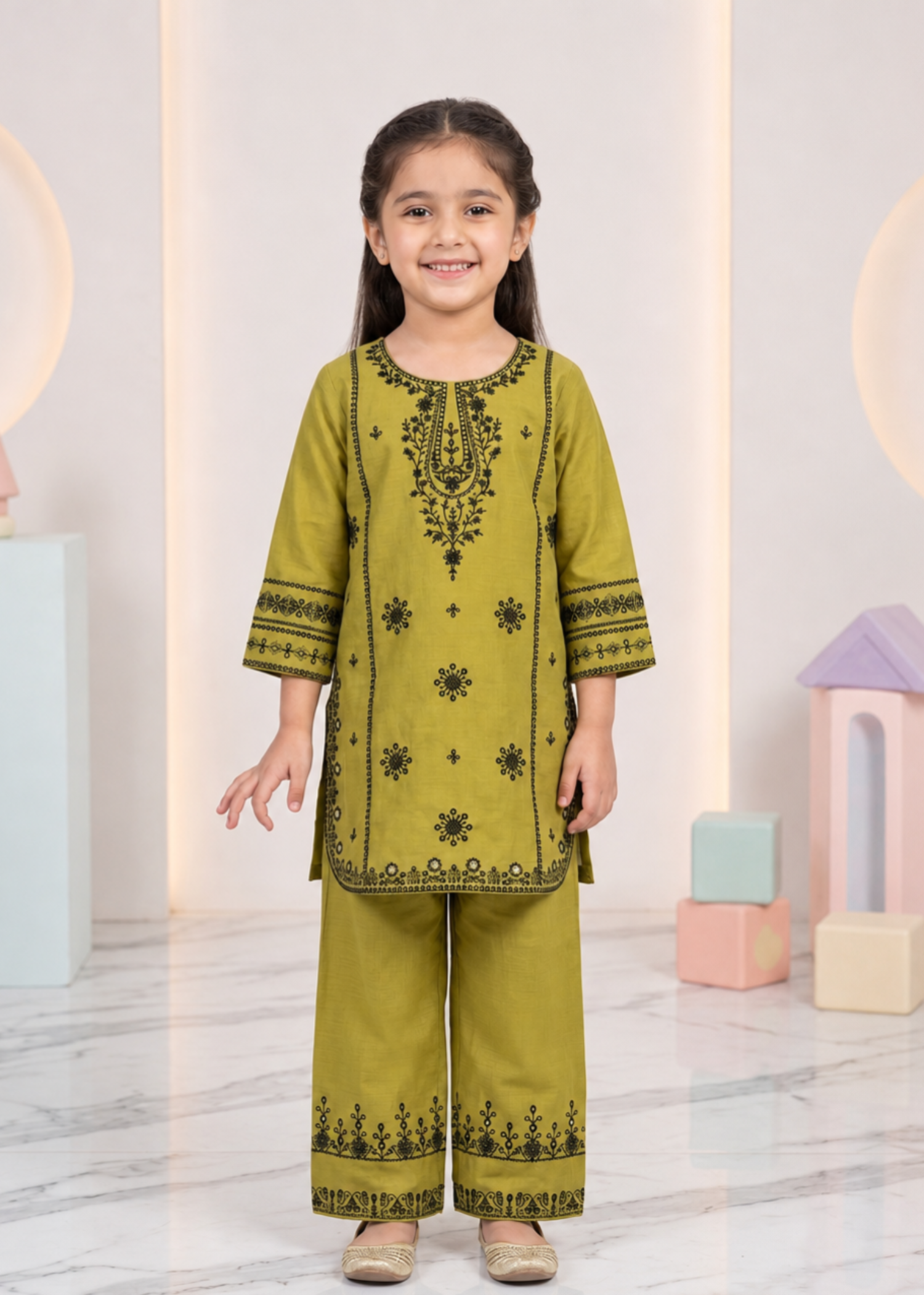 Embroidered Cotton Kurta Set Apple Green Online in UK USA Canada
