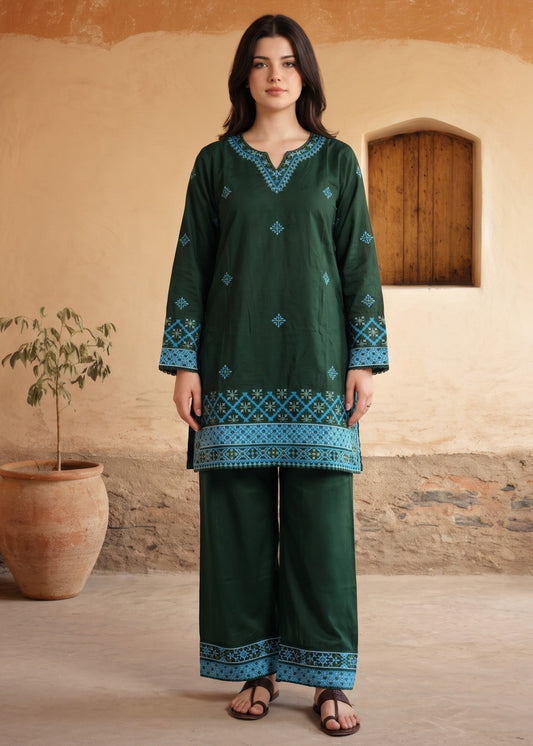 Embroidered Cotton Kurta with Straight Trouser Online in Sri Lanka India Australia