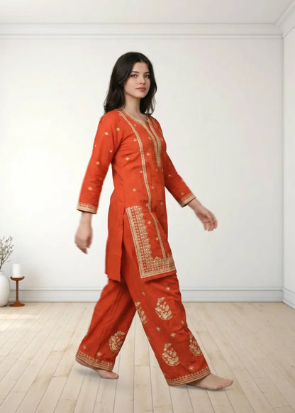 Embroidered Cotton Kurta with Straight Trouser Online in Sri Lanka India Australia