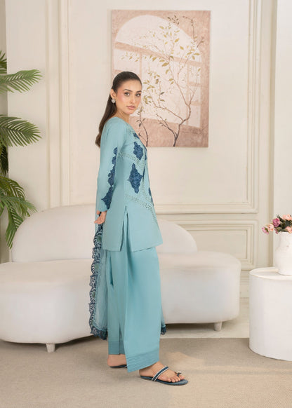 Embroidered Cotton Ladies Suit Powder Blue Online in KSA Riyadh Saudi Arabia Oman Bahrain Qatar