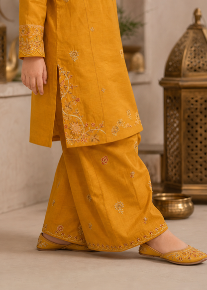 Embroidered Cotton Mustard Kurta Pajama Online in UK USA Canada