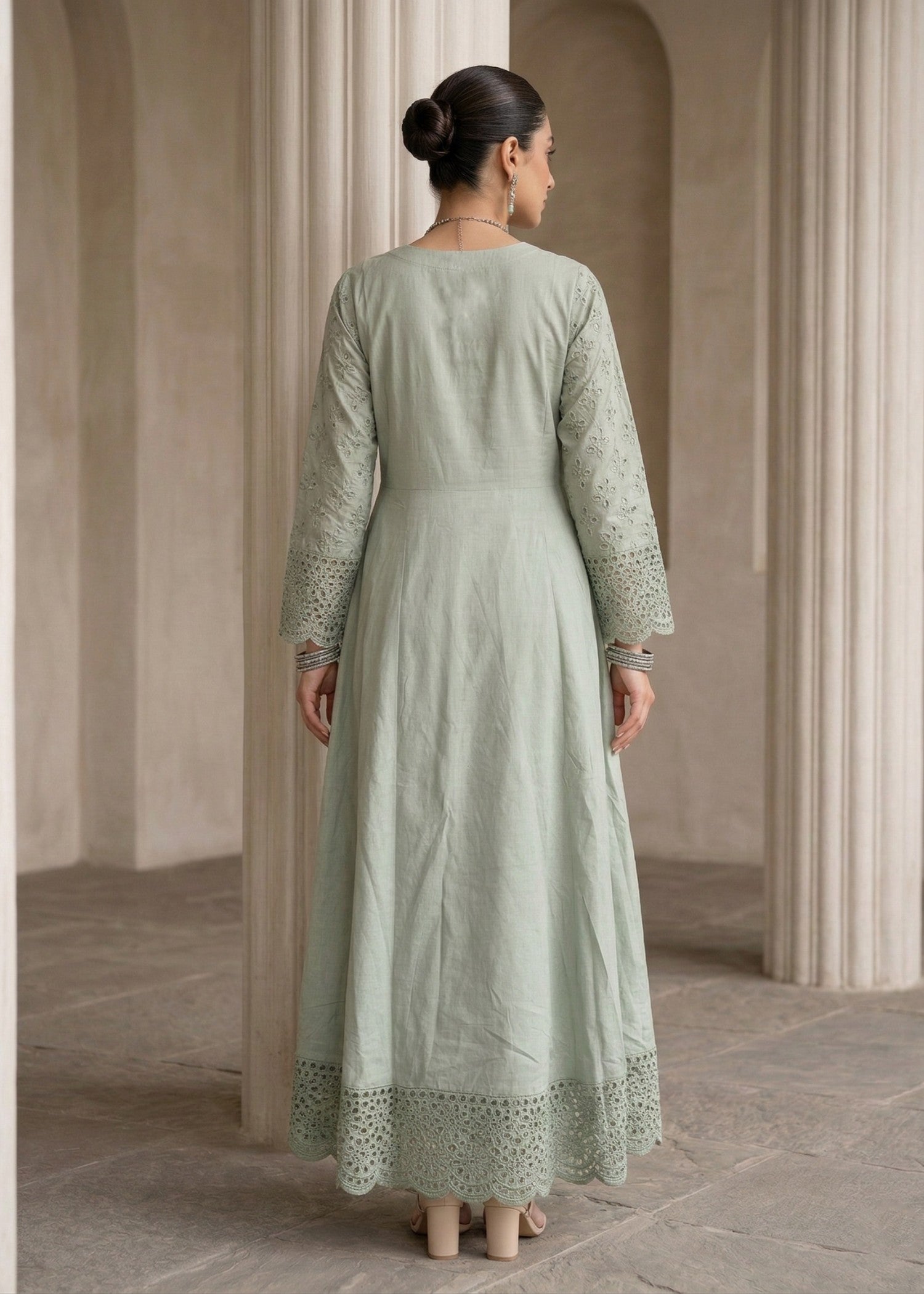 Embroidered Cotton Pastel Green Straight Trouser Suit Online in Dubai UAE Abudhabi Ajman Sharjah