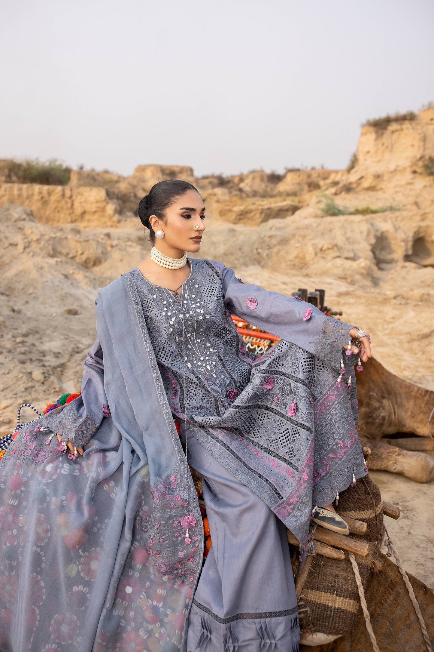 Embroidered Cotton Straight Trouser Suit Online in Dubai UAE Abudhabi Ajman Sharjah