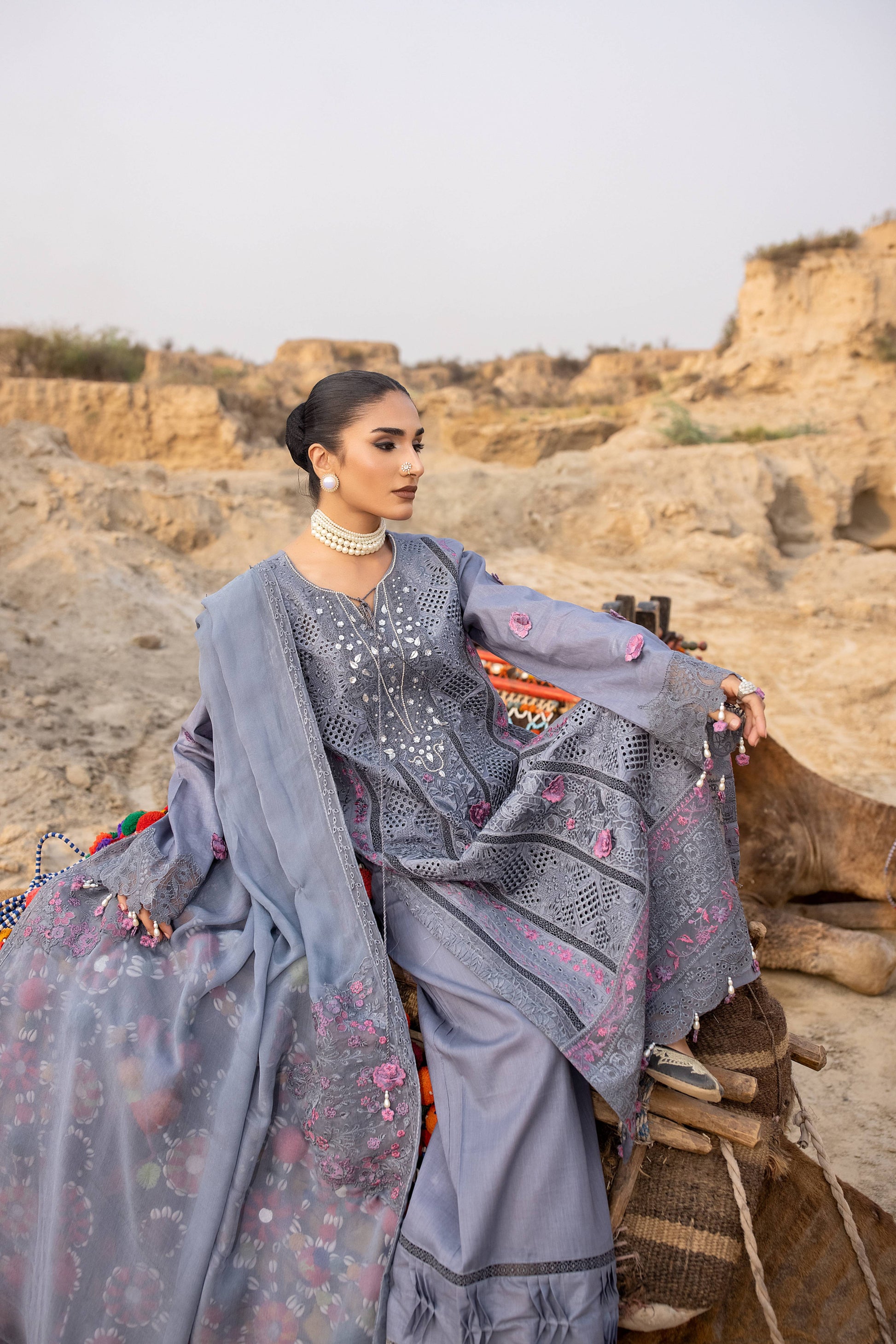 Embroidered Cotton Straight Trouser Suit Online in Dubai UAE Abudhabi Ajman Sharjah