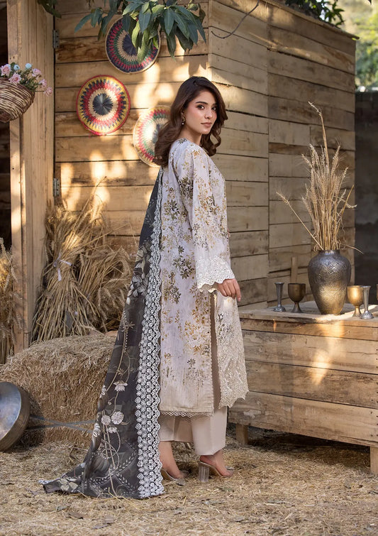Embroidered Cream Lawn Dress Material Online in Dubai DXB UAE Abudhabi Meena Bazaar