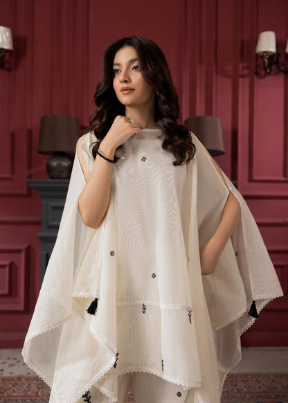 Embroidered Cream Lawn Kaftan with Plazzo Online in Dubai DXB UAE Abudhabi Meena Bazaar