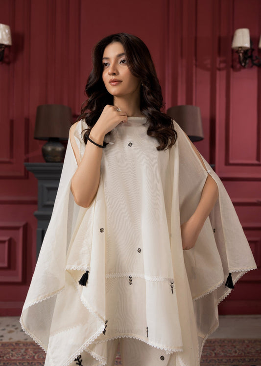Embroidered Cream Lawn Kaftan with Plazzo Online in Dubai DXB UAE Abudhabi Meena Bazaar