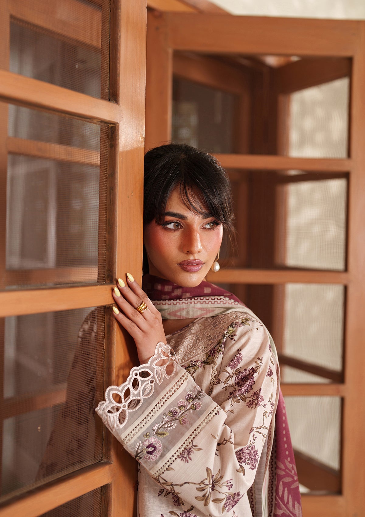 Embroidered Cream Lawn Pakistani Designer Suit Online in UK USA Canada