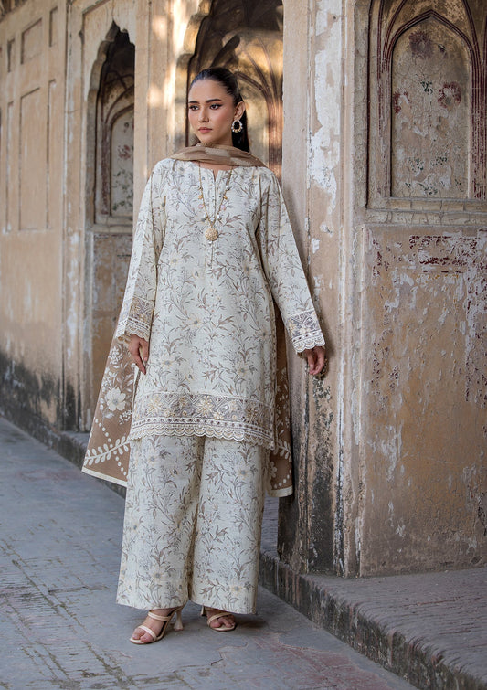 Embroidered Cream Lawn Pakistani Dress Online in Dubai DXB UAE Abudhabi Meena Bazaar