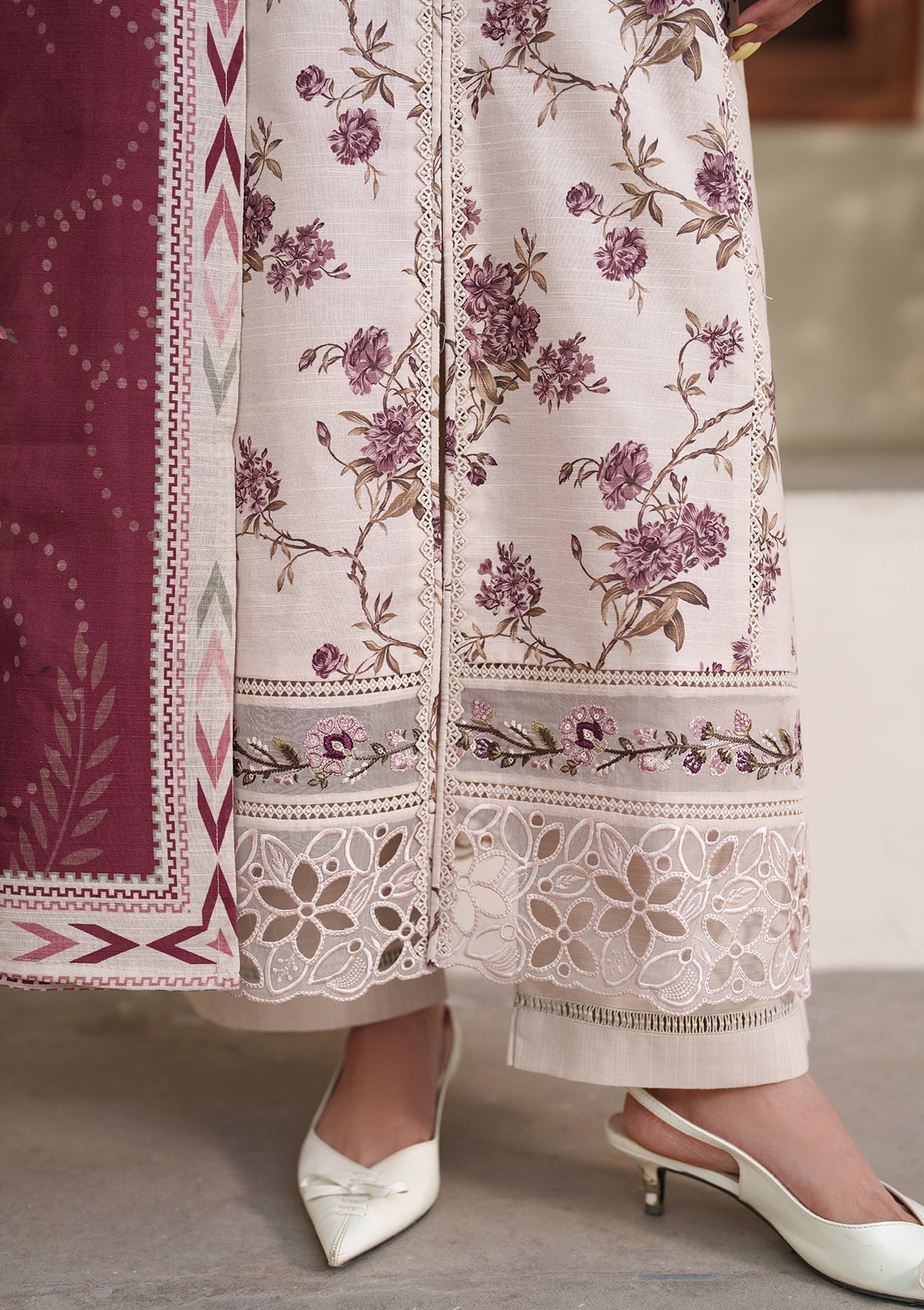 Embroidered Cream Lawn Suit for Women Online in Dubai UAE Abudhabi Ajman Sharjah