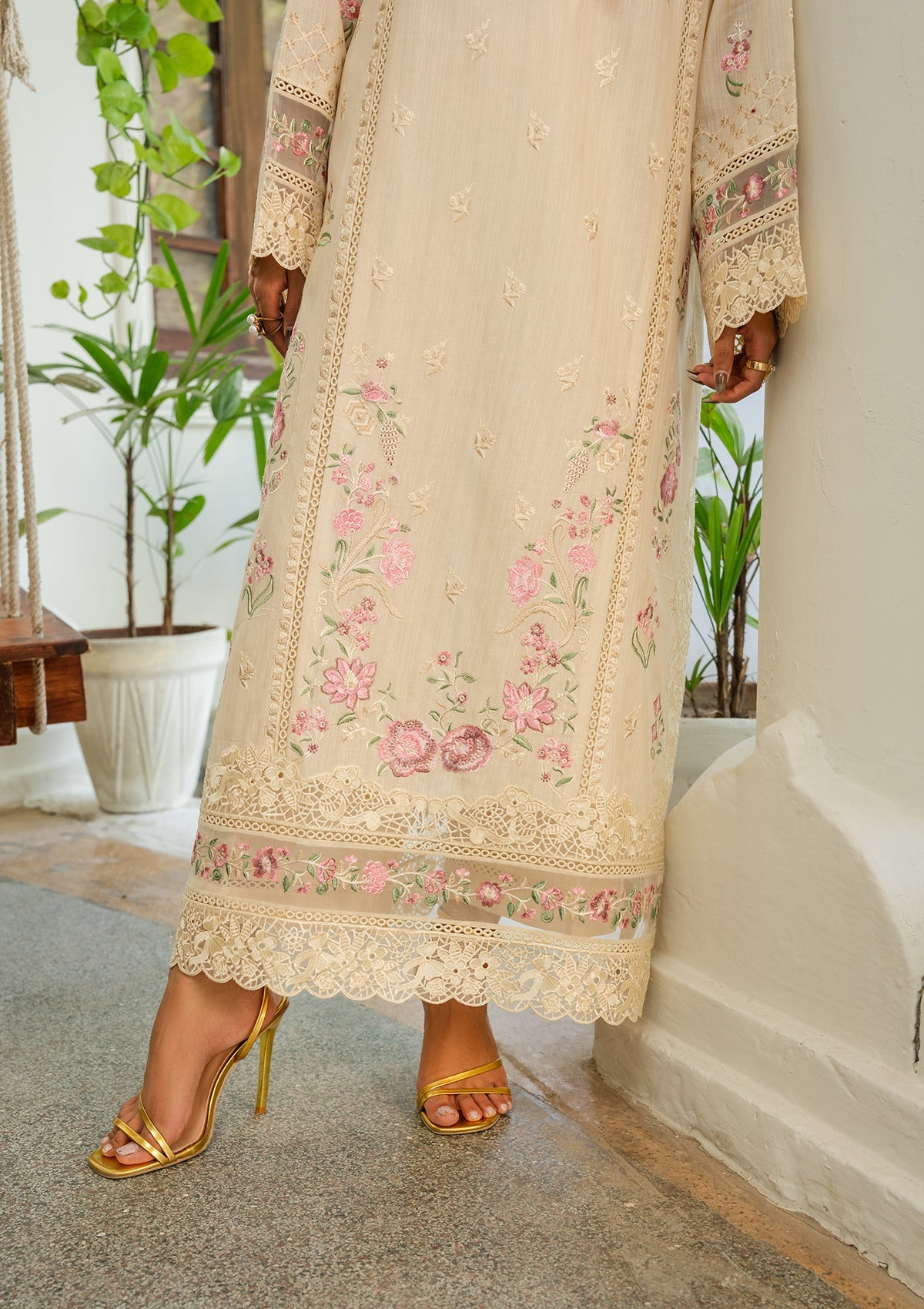Embroidered Cream Lawn Suit with Chiffon Dupatta Online in Dubai UAE Abudhabi Ajman Sharjah