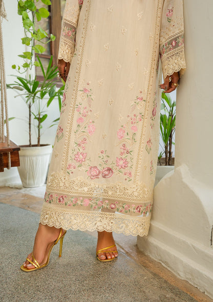 Embroidered Cream Lawn Suit with Chiffon Dupatta Online in Dubai UAE Abudhabi Ajman Sharjah