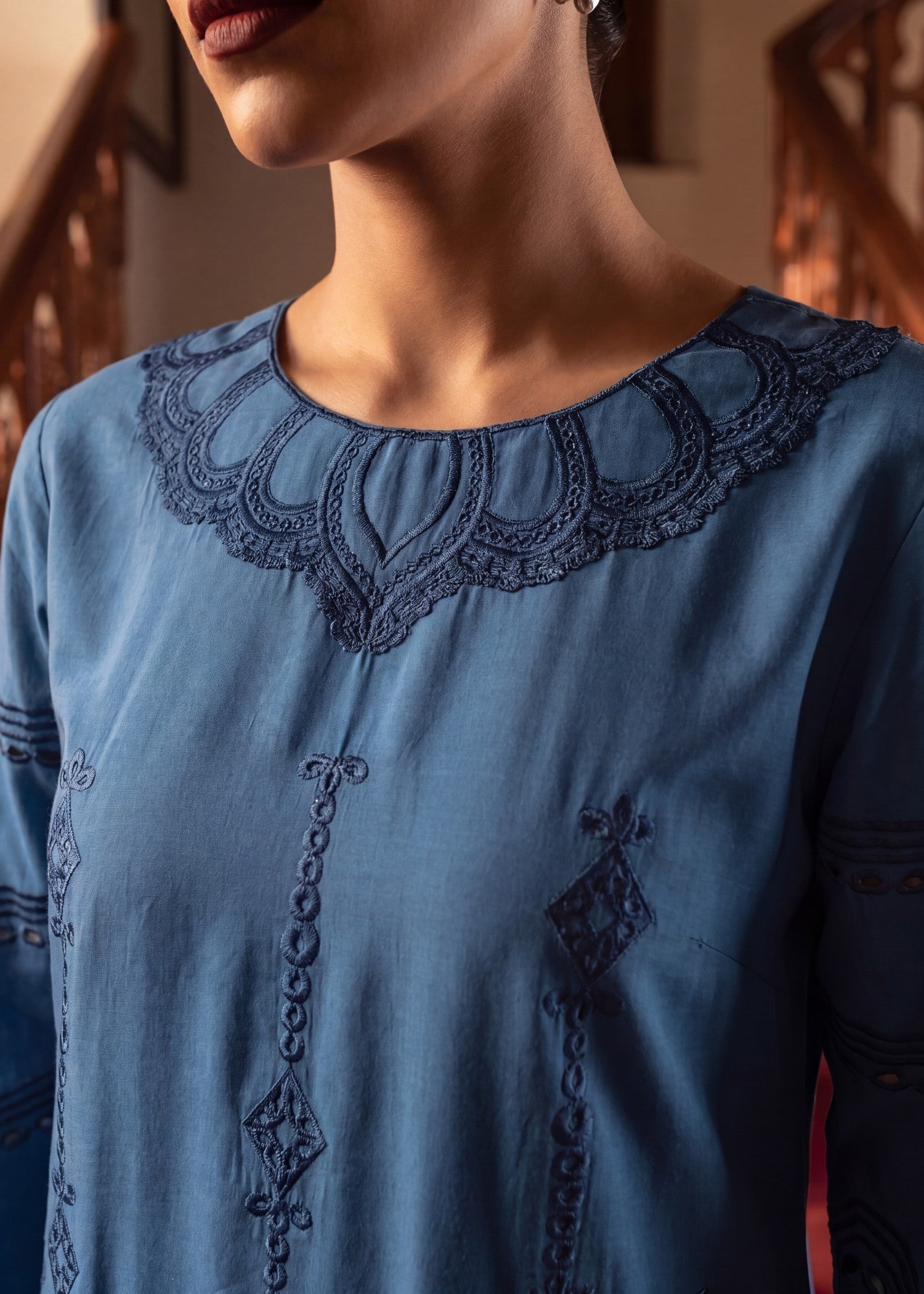 Embroidered Dark Blue Lawn Pakistani Suit Online in KSA Riyadh Saudi Arabia Oman Bahrain Qatar