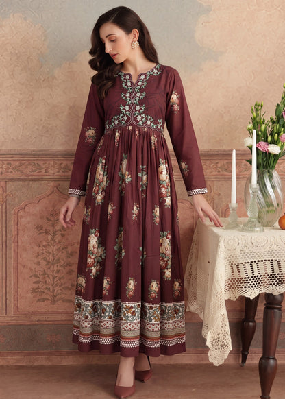 Embroidered Dark Brown Anarkali Dress Material Online in Dubai DXB UAE Abudhabi Meena Bazaar