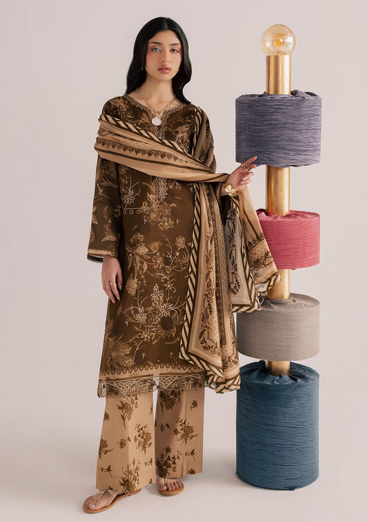 Embroidered Dark Brown Lawn Pakistani Suit Online in Dubai DXB UAE Abudhabi Meena Bazaar