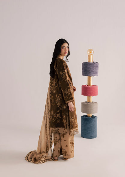Embroidered Dark Brown Lawn Salwar Kameez Online in Dubai DXB UAE Abudhabi Meena Bazaar