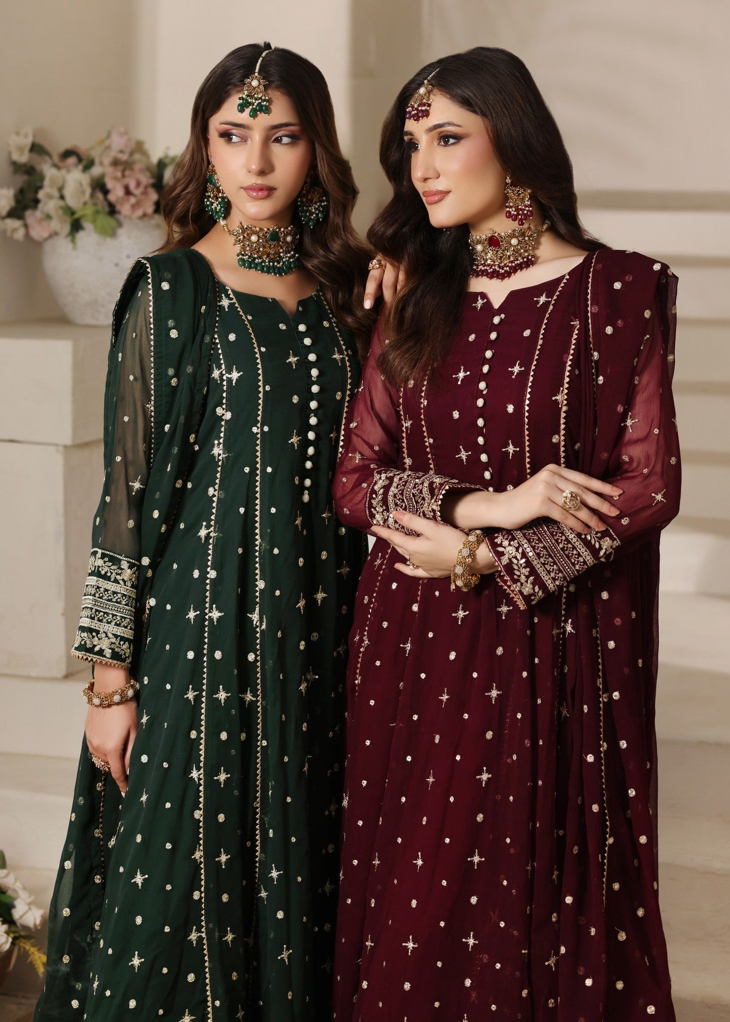Embroidered Dark Green Chiffon Partywear Salwar Kameez Online in UK USA Canada
