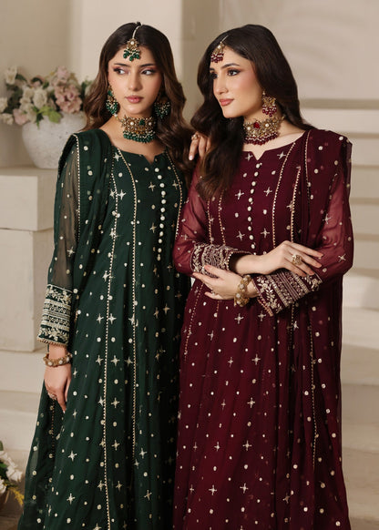 Embroidered Dark Green Chiffon Partywear Salwar Kameez Online in UK USA Canada