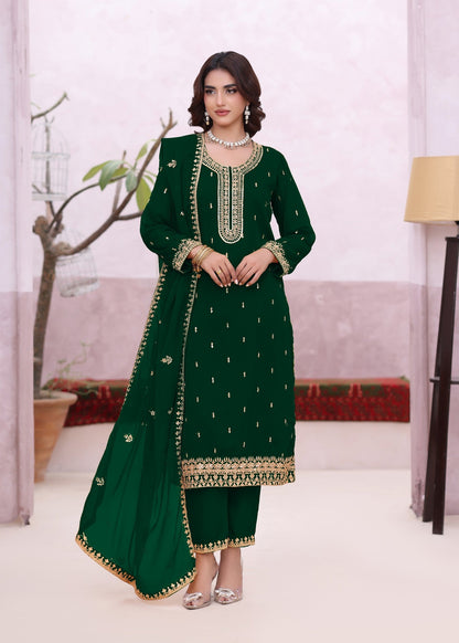 Embroidered Dark Green Chiffon Salwar Suit Online in Dubai UAE Abudhabi Ajman Sharjah