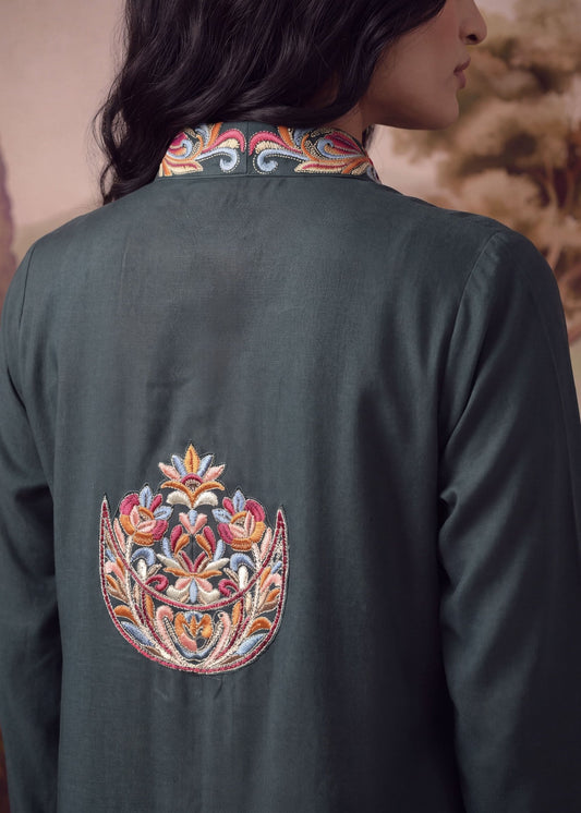 Embroidered Dark Green Dhanak Kaftan Online in Dubai DXB UAE Abudhabi Meena Bazaar