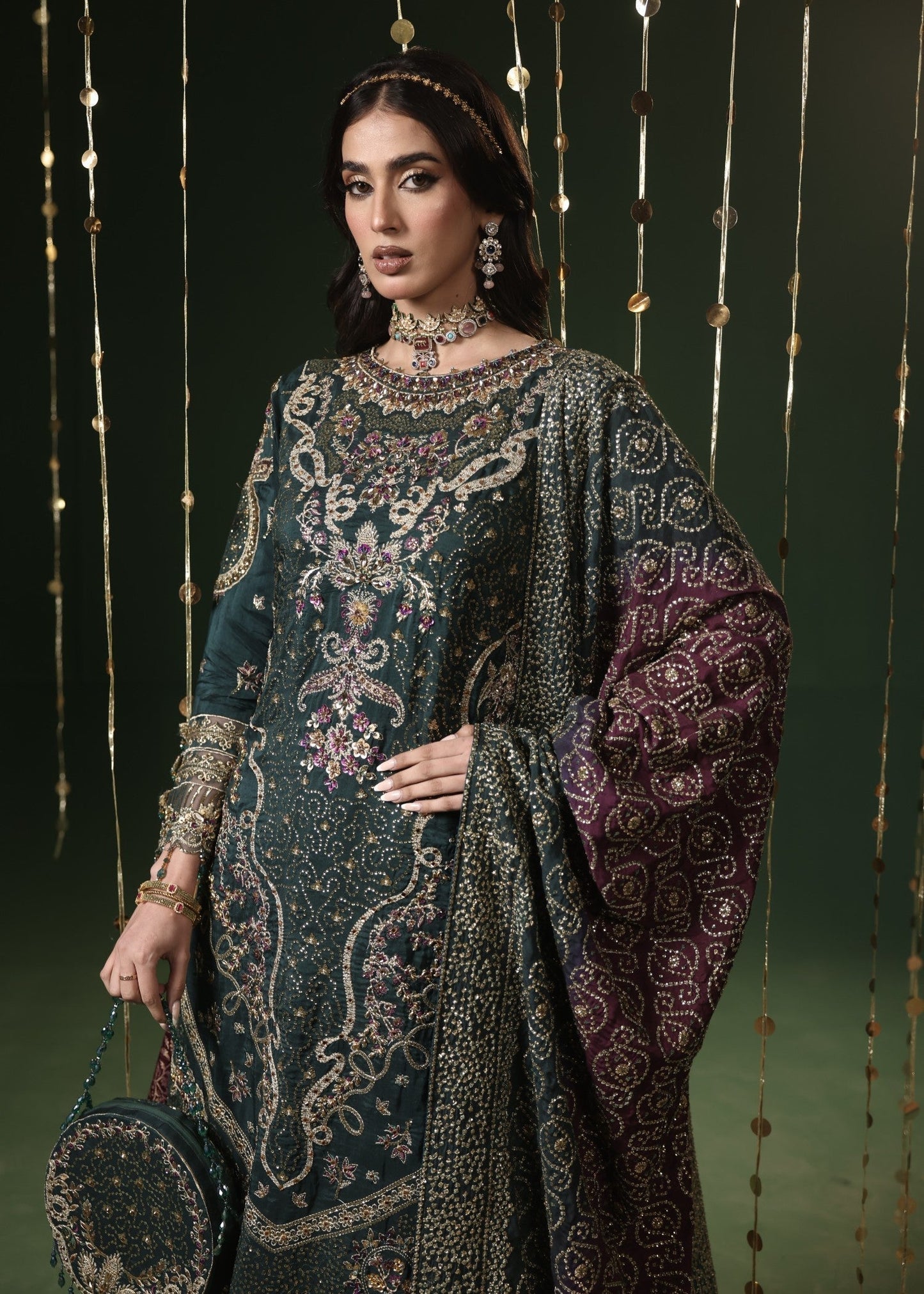 Embroidered Dark Green Silk Formal Suit Online in Sri Lanka India Australia