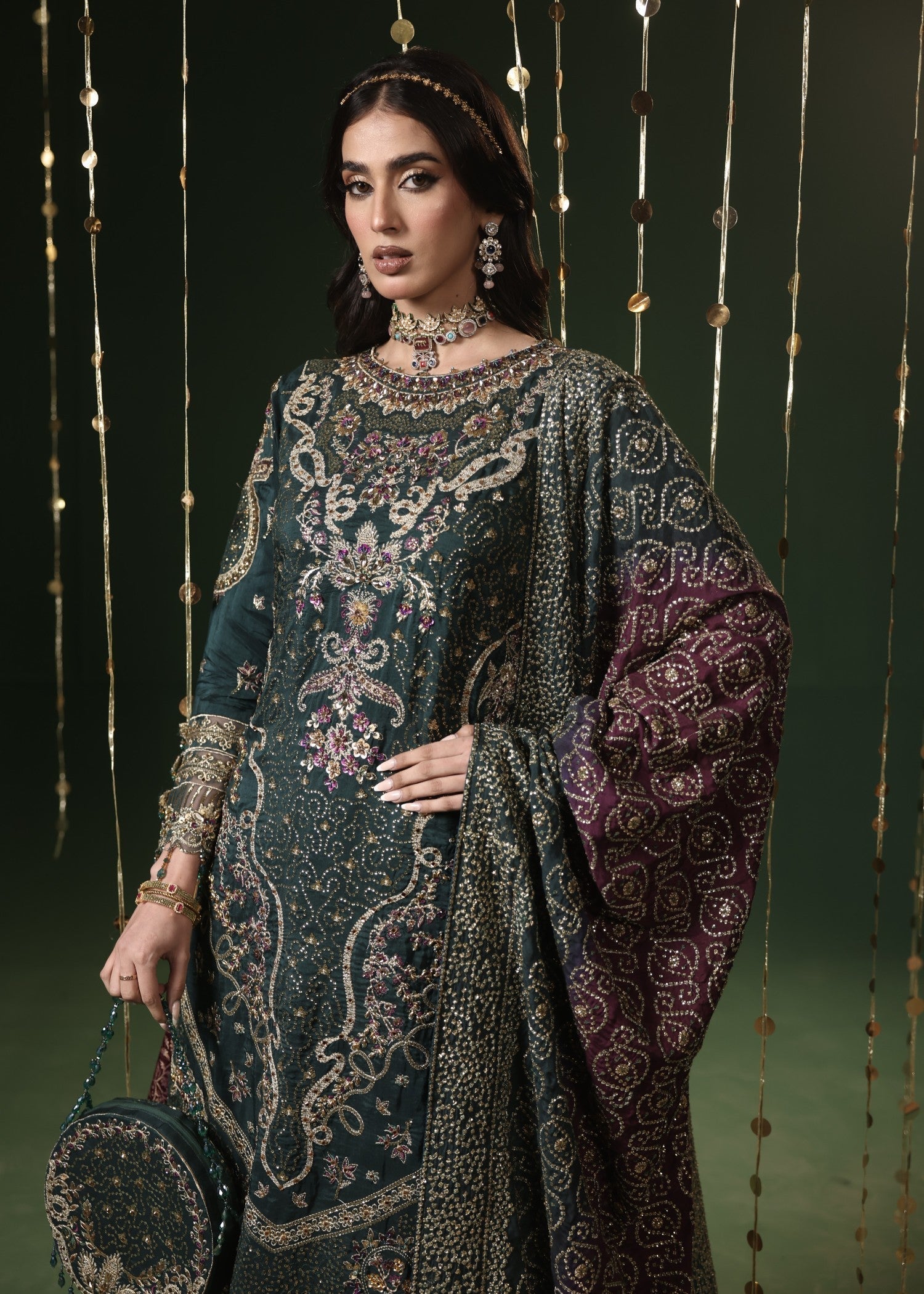 Embroidered Dark Green Silk Formal Suit Online in Sri Lanka India Australia