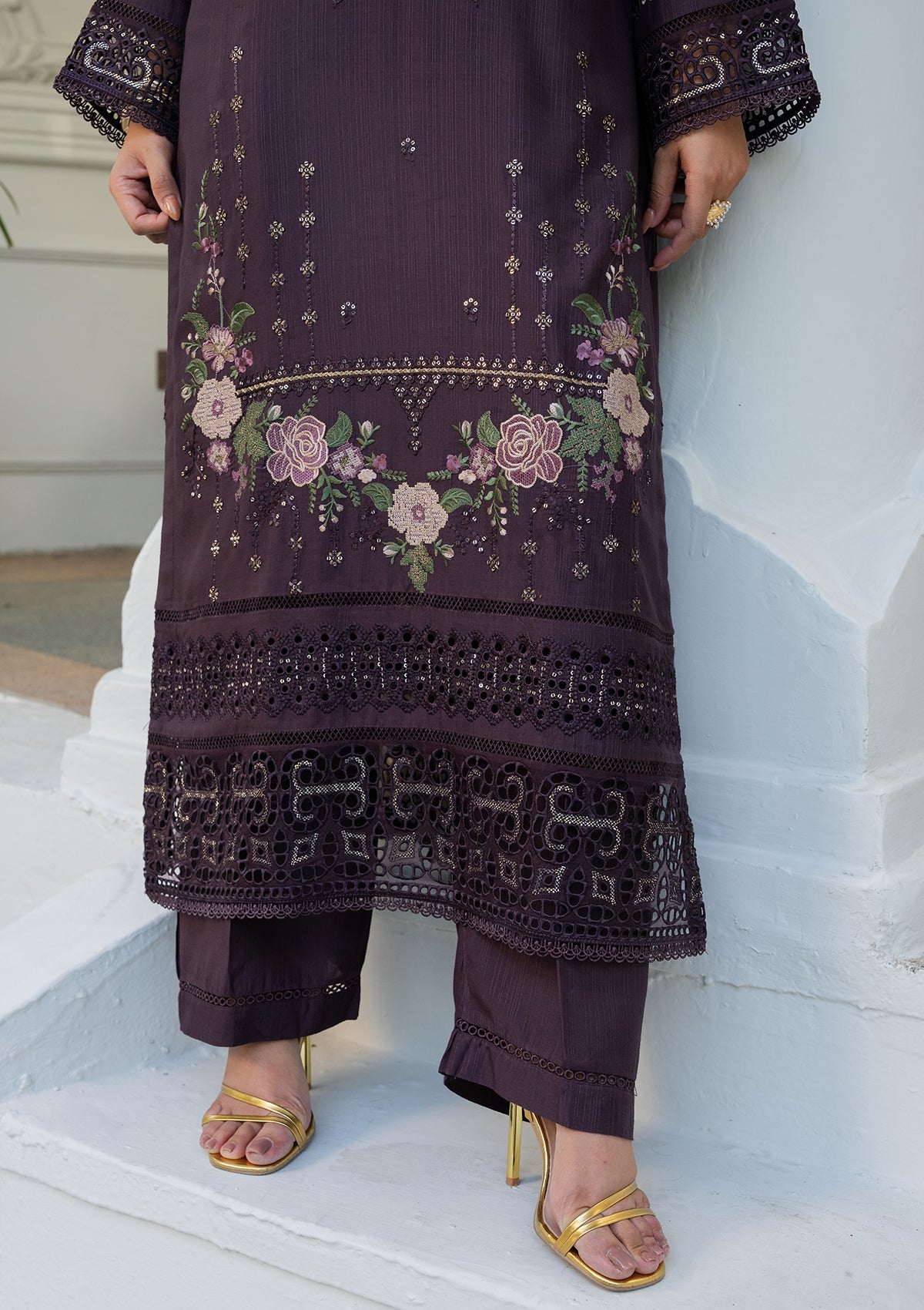 Embroidered Deep Purple Cotton Ladies Suit Online in Dubai DXB UAE Abudhabi Meena Bazaar