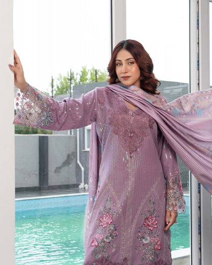 Embroidered Dhanak 3 Piece Suit with Shawl Online in Dubai DXB UAE Abudhabi Meena Bazaar
