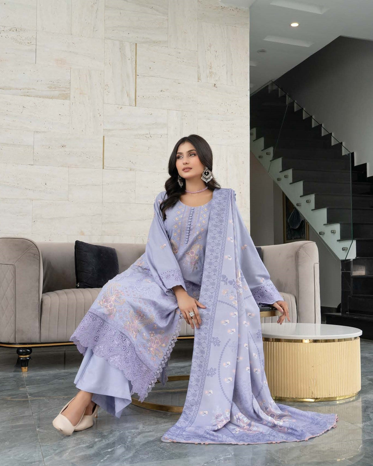 Embroidered Dhanak Festive Suit Online in Dubai DXB UAE Abudhabi Meena Bazaar